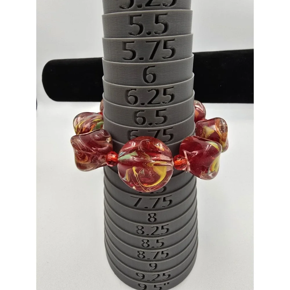 Chunky Red Swirl Art Glass Lamp work Foil Bead Stretch Bracelet‎ Fashion Jewelry